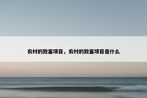 农村的致富项目，农村的致富项目是什么